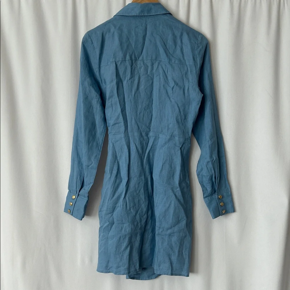 Veronica Beard Sky Blue Linen Long Sleeve Shirt Dress **Size 6** 🌸🌸 - Picture 2 of 6